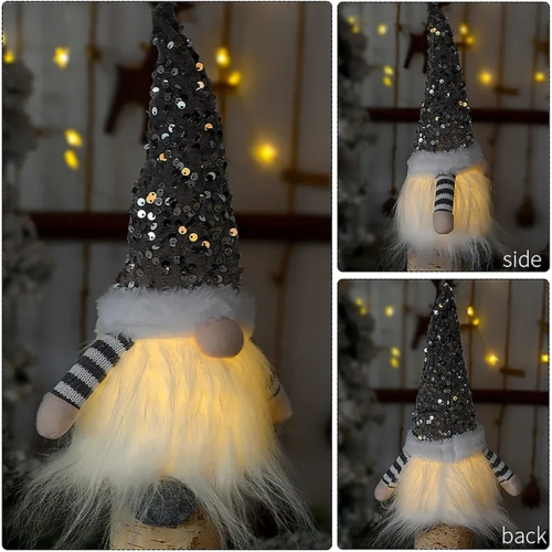 3-Pcs Sequin Christmas Gnomes Plush - 11.8" Light-Up Swedish Santa Elf Decor Ornaments