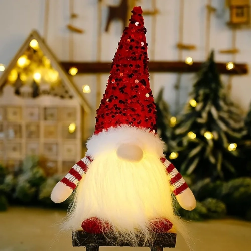 3-Pcs Sequin Christmas Gnomes Plush - 11.8" Light-Up Swedish Santa Elf Decor Ornaments