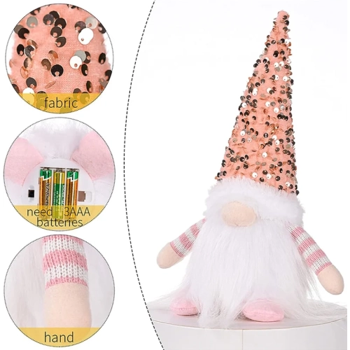 3-Pcs Sequin Christmas Gnomes Plush - 11.8" Light-Up Swedish Santa Elf Decor Ornaments