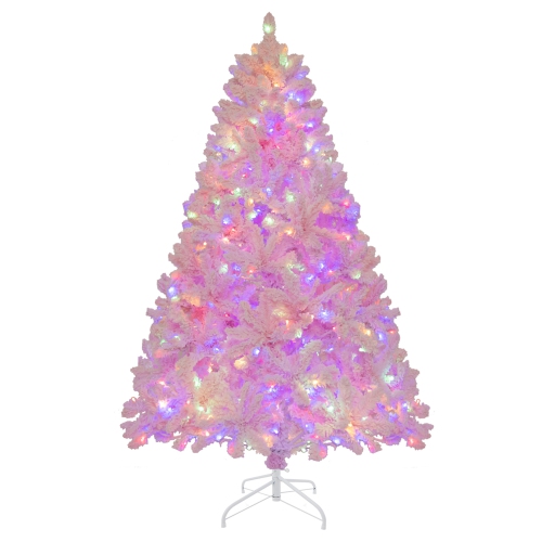 Costway 6 FT Flocked Artificial Christmas Tree Hinged with 350 LED Lights 808 Branch Tips