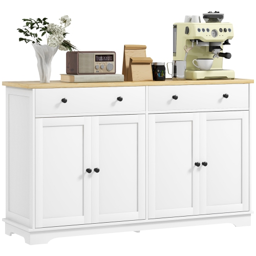HOMCOM Sideboard Buffet Cabinet with Storage, 55" Kitchen Cabinet with Adjustable Shelves, 2 Drawers and 4 Doors, Coffee Bar Cabinet with Rubberwood