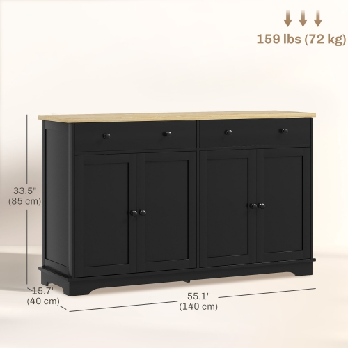 HOMCOM Sideboard Buffet Cabinet with Storage, 55" Kitchen Cabinet with Adjustable Shelves, 2 Drawers and 4 Doors, Coffee Bar Cabinet with Rubberwood