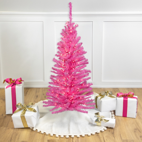 NORTHLIGHT  Pre-Lit Medium Artificial Pine Christmas Tree - 4' - - Clear Lights In Pink