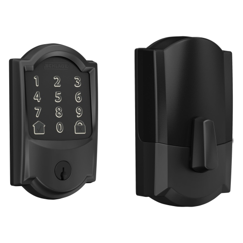 Schlage Encode WiFi Deadbolt Smart Lock, Keyless Entry Touchscreen Door Lock with Camelot Trim in Matte Black, BE489WB..