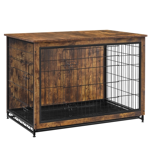 Feandrea Wooden Dog Crate Furniture, 44.1" L Pet Crate Side End Table, Dog Cage with Removable Tray UPFC004X01