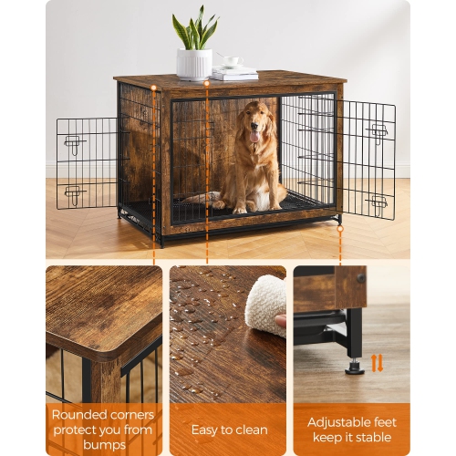 Feandrea Wooden Dog Crate Furniture, 44.1" L Pet Crate Side End Table, Dog Cage with Removable Tray UPFC004X01