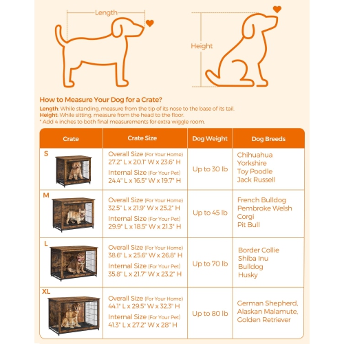 Feandrea Wooden Dog Crate Furniture, 44.1" L Pet Crate Side End Table, Dog Cage with Removable Tray UPFC004X01