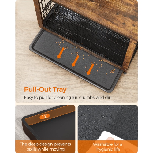 Feandrea Wooden Dog Crate Furniture, 44.1" L Pet Crate Side End Table, Dog Cage with Removable Tray UPFC004X01