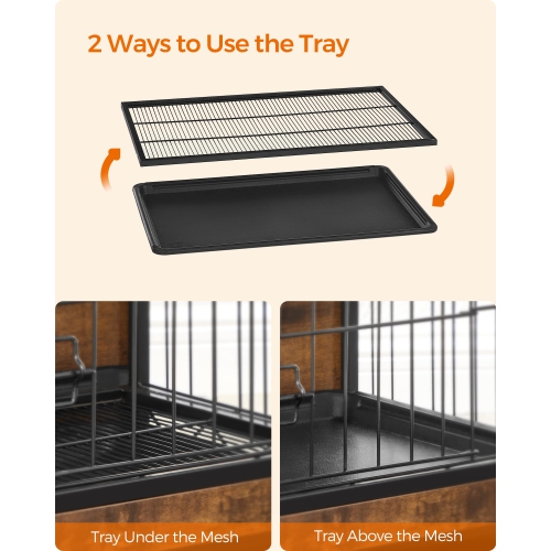 Feandrea Wooden Dog Crate Furniture, 44.1" L Pet Crate Side End Table, Dog Cage with Removable Tray UPFC004X01