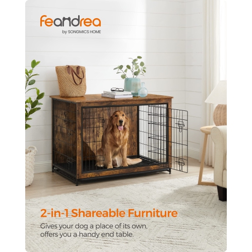 Feandrea Wooden Dog Crate Furniture, 44.1" L Pet Crate Side End Table, Dog Cage with Removable Tray UPFC004X01