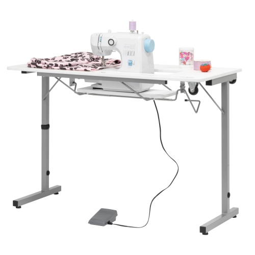 SEW READY  Rollaway Ii Compact Portable Folding Sewing Table, Silver/white