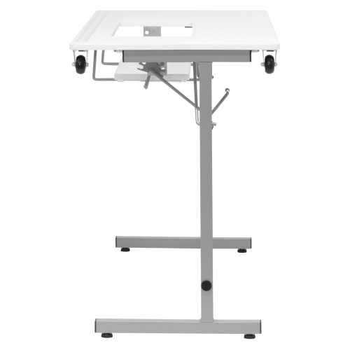 Rollaway II Compact Portable Folding Sewing Table, Silver/White