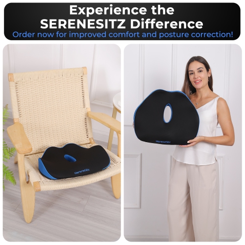 SereneSitz Ergonomic Memory Foam Seat Cushion for Ultimate Comfort & Support: Ideal for Pain Relief, Enhanced Posture & All-Day Sitting in Office,