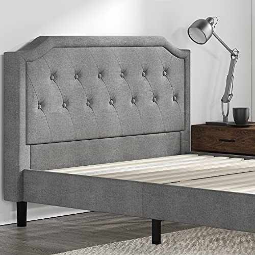 Zinus Upholstered Scalloped Button Tufted Platform Bed with Wooden Slat Support / Design Award Finalist, King