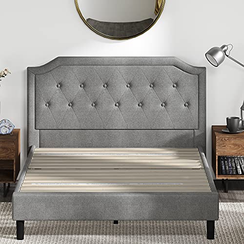Zinus Upholstered Scalloped Button Tufted Platform Bed with Wooden Slat Support / Design Award Finalist, King