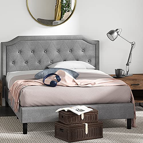 Zinus Upholstered Scalloped Button Tufted Platform Bed with Wooden Slat Support / Design Award Finalist, King