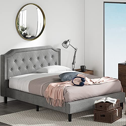 Zinus Upholstered Scalloped Button Tufted Platform Bed with Wooden Slat Support / Design Award Finalist, King