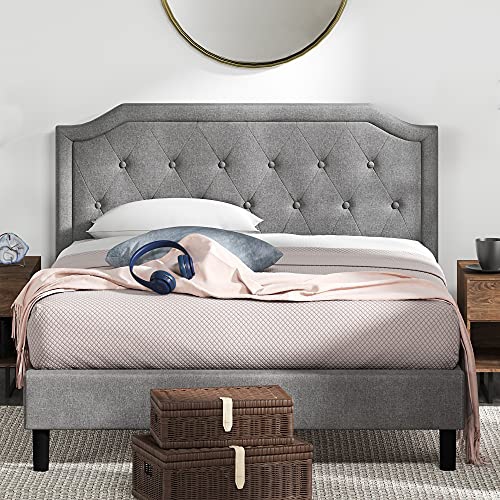 Zinus Upholstered Scalloped Button Tufted Platform Bed with Wooden Slat Support / Design Award Finalist, King