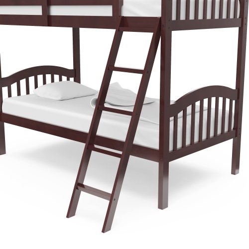 Storkcraft Long Horn Solid Hardwood Twin Bunk Bed, Espresso Twin Bunk Beds for Kids with Ladder and Safety Rail