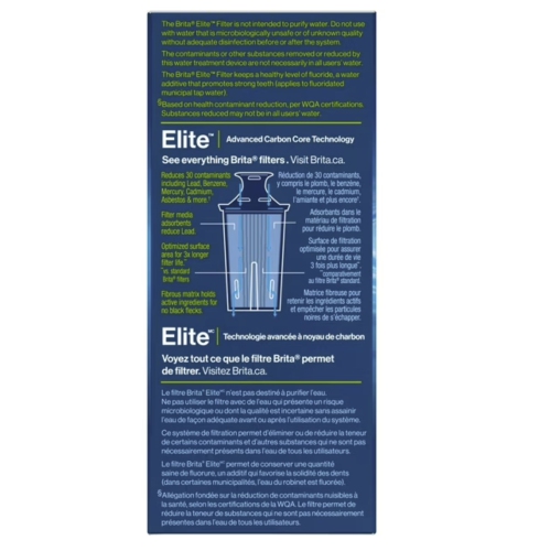 Filtre de rechange Brita Elite, réduit plus de 30 contaminants tout en conservant les minéraux sains, les microplastiques, le chrome et le chlore,