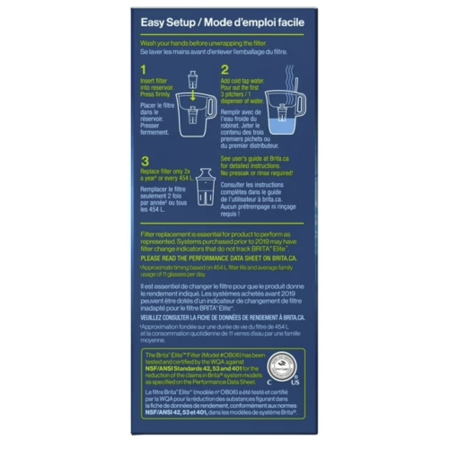 Filtre de rechange Brita Elite, réduit plus de 30 contaminants tout en conservant les minéraux sains, les microplastiques, le chrome et le chlore,