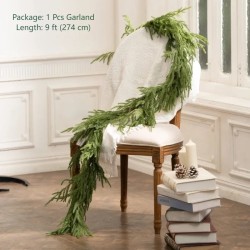 9-Foot Christmas Garland - Real Touch Norfolk Pine for Mantle, Staircase, and Holiday Decor