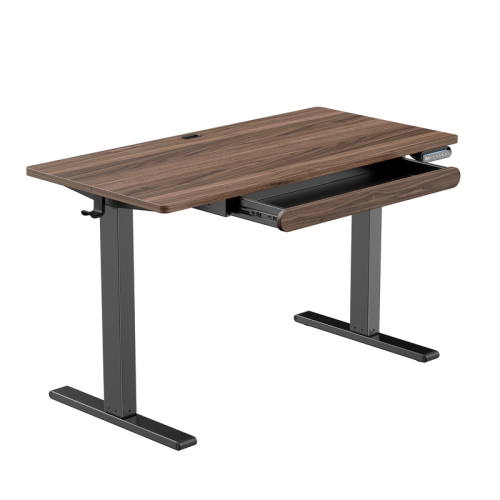 Huanuo 120cm x 60cm Walnut Adjustable Height Electric Standing Desk with Drawer, For Home or Office Space.