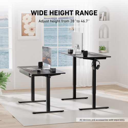 Huanuo 120cm x 60cm Black Adjustable Height Electric Standing Desk with Drawer, For Home or Office Space.