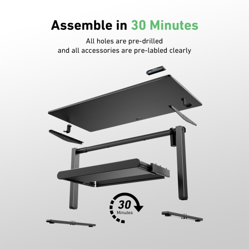 Huanuo 120cm x 60cm Black Adjustable Height Electric Standing Desk with Drawer, For Home or Office Space.