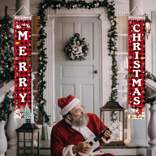 Bannière de Noël – Affiche de porte de Noël 72 x 12&nbsp;po pour décoration intérieure et extérieure