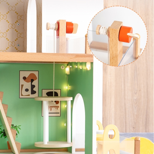 TOPTENG Kids Lighting Wooden Dollhouse, 20-Piece Accessories with Balcony & Stairs, 3 Story Easy to Assemble Dollhouse Toy Set Girls