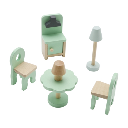 2 Story Blue Wooden Doll House With 16 Accessories Toy Gift For 3 +Years Kids