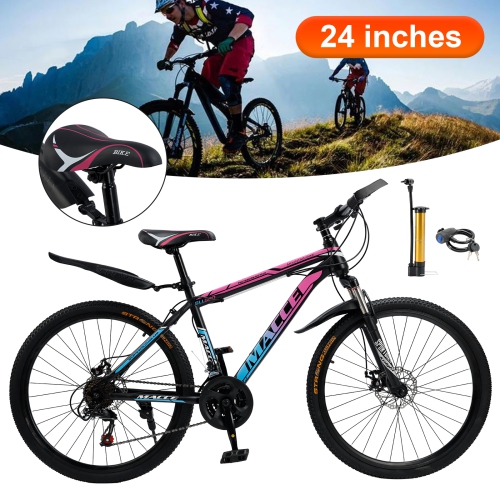 24" Spoke Wheel 24 Speed Mountain Bicycle Adult Bike MTB w/ fender Blue+Pink