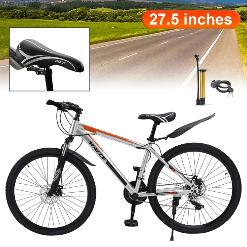 TOPTENG Mountain Bike 27.5 Inch for Adult, 27-Speed Dual Suspension High-Carbon Steel MTB Bicycle, Dual Disc Brake Bikes for Men Women, Silver