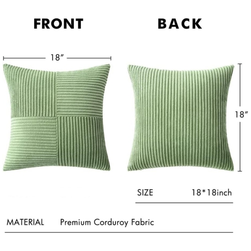 Sage Green Corduroy Pillow Covers Pack of 2 Boho Decorative Spliced Soft Solid Couch Pillowcases Cross Patchwork Textured Cushion Covers for Living