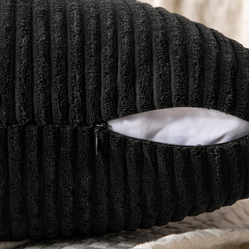 Black Corduroy Pillow Covers Pack of 2 Boho Decorative Spliced Soft Solid Couch Pillowcases Cross Patchwork Textured Cushion Covers for Living Room