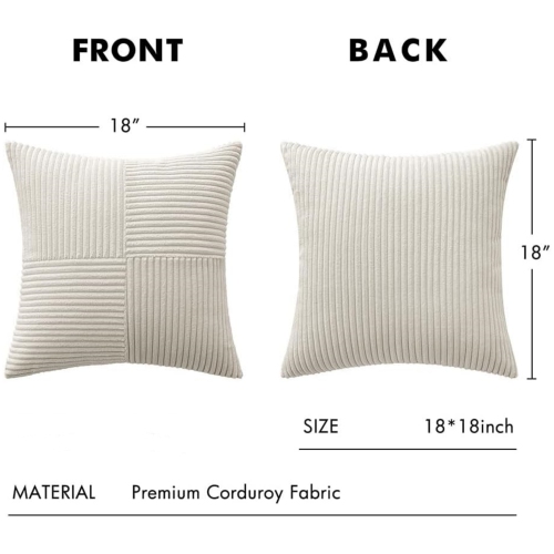 Beige Corduroy Pillow Covers Pack of 2 Boho Decorative Spliced Soft Solid Couch Pillowcases Cross Patchwork Textured Cushion Covers for Living Room