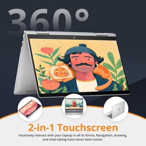 HP Envy x360 2-in-1 14" FHD Touchscreen Laptop, Intel 7 150U, 2.28TB Storage, 16GB RAM, Backlit Keyboard, Fingerprint Read Win 11 Pro, Silver