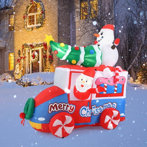 Costway 6 ft Christmas Inflatable Santa on Car with Santa Clause Snowma Christmas Treen
