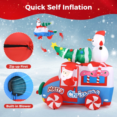 Costway 6 ft Christmas Inflatable Santa on Car with Santa Clause Snowma Christmas Treen