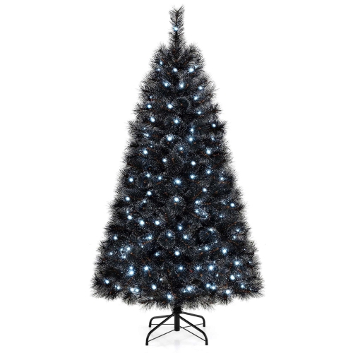 Costway 6 FT Halloween Tree with 362 Branch Tips Frosted Pine Needles 210 White LED Lights