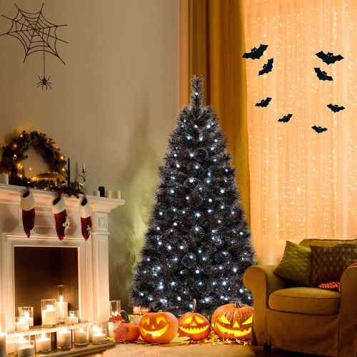 Costway 6 FT Halloween Tree with 362 Branch Tips Frosted Pine Needles 210 White LED Lights