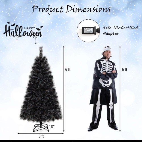 Costway 6 FT Halloween Tree with 362 Branch Tips Frosted Pine Needles 210 White LED Lights