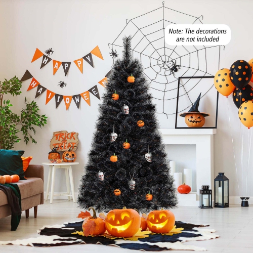 Costway 6 FT Halloween Tree with 362 Branch Tips Frosted Pine Needles 210 White LED Lights
