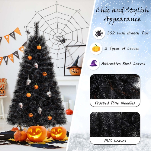 Costway 6 FT Halloween Tree with 362 Branch Tips Frosted Pine Needles 210 White LED Lights