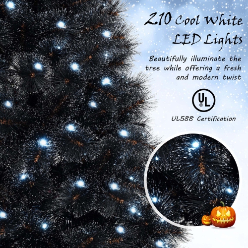 Costway 6 FT Halloween Tree with 362 Branch Tips Frosted Pine Needles 210 White LED Lights