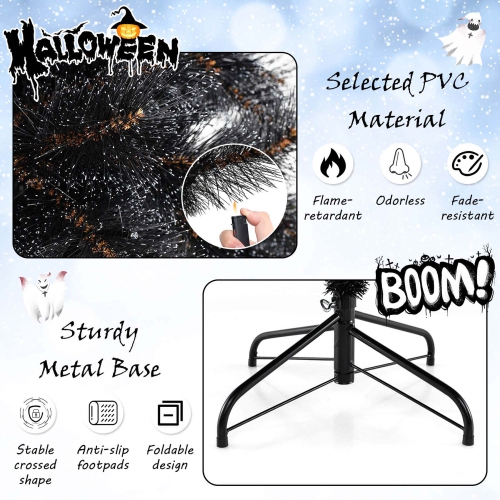 Costway 6 FT Halloween Tree with 362 Branch Tips Frosted Pine Needles 210 White LED Lights