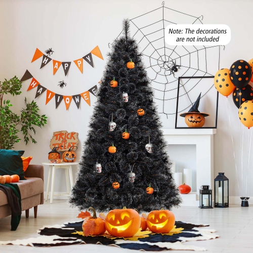 Costway 7 FT Halloween Tree with 572 Branch Tips Frosted Pine Needles 320 White LED Lights