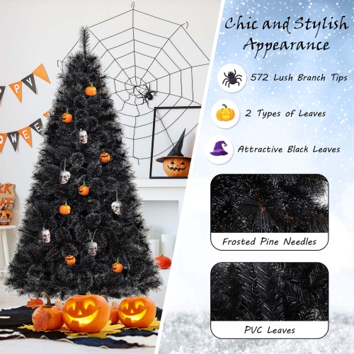 Costway 7 FT Halloween Tree with 572 Branch Tips Frosted Pine Needles 320 White LED Lights