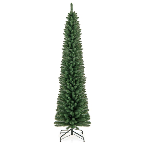 COSTWAY  7 Ft Pencil Christmas Tree Artificial Xmas Tree With 523 Memory Wire Branch Tips